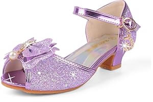 EDOSIR Zapatos de Vestir Niñas Brillo Brillando Sandalias de Fiesta Niños Tacones Bajos Zapatos de Princesa Bowknot Zapatos Mary Jane Pequeñas Zapatos de Baile Ceremonia
