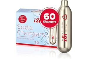‎ISI iSi - CO2 Kapseln 8.4 gr (6x10er Pack) - Sodakapseln passend für Sodamaker Classic, Twist'n Sparkle & Soda Siphon - CO2 Kartuschen für leckere Soda-Mixgetränke & Cocktails - Made in Austria, Gold