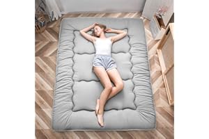 MAXYOYO Colchón de futón japonés para suelo, almohadilla gruesa para dormir tatami, plegable, enrollable, para dormitorio, tumbona, almohada (doble, gris)