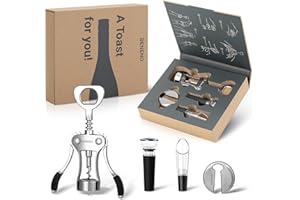 Korkenzieher Weinöffner Set, Beneno Weinzubehör-Geschenkset, Korkenzieher-Flaschenöffner mit Folienschneider, Wein-Vakuumverschluss, Weinbelüfter-Ausgießer, Das perfekte Geschenk von Weinliebhabern
