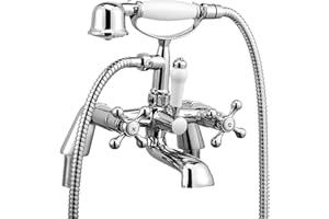 Wasserrhythm Bath Mixer Taps with Shower Attachment Victorian Traditional Telephone Bathroom Bathtub Filler Tap Deck Mounted Cross Dual Handle Handhled Shower