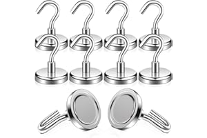 Keukenket Lot de 12 crochets magnétiques en néodyme extra puissants de 32 mm avec crochets - 38 kg - Pour gouttière, camping, garage, cuisine