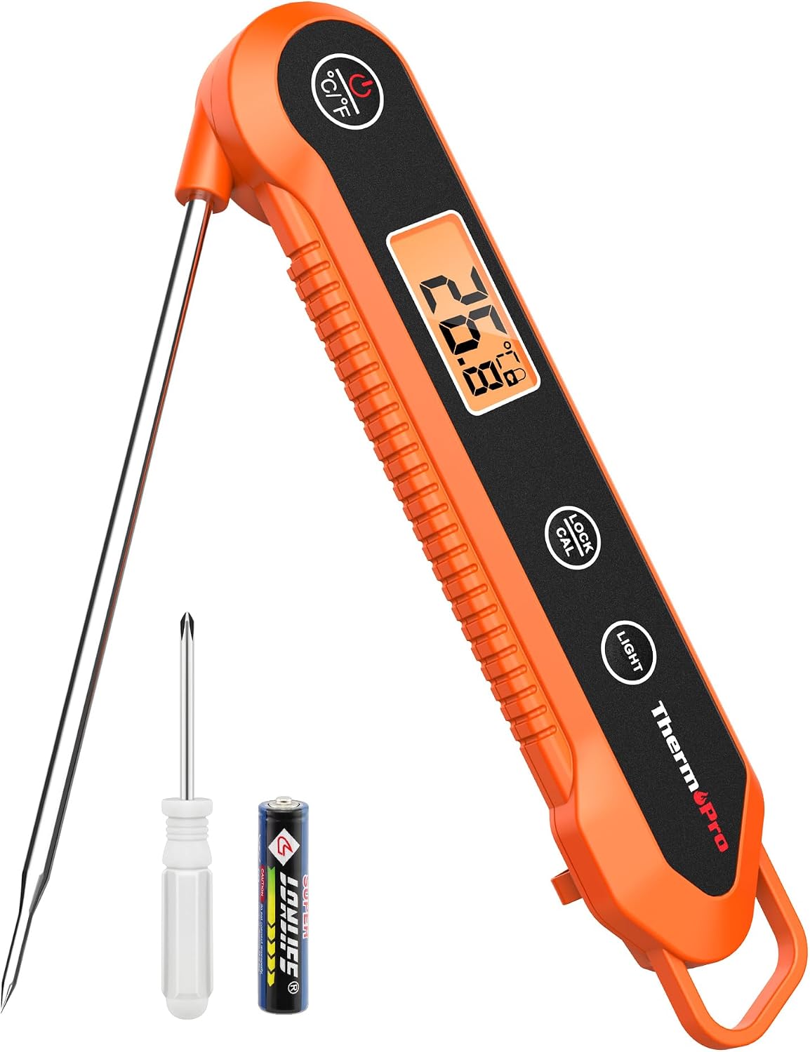 ThermoPro TP03H Meat Thermometer with IPX6 Waterproof, Food Thermometer Foldable Food Temperature Probe with LCD Backlight Calibration Lock Fuction, Kitchen Digital Instant Read Probe for Oil Jam Milk