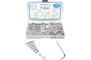 NOLDAR | Surtido de tornillos allen con cabeza cilindrica, tuercas hexagonales y arandelas planas. Kit tornillería de acero inoxidable de 480 piezas. Métrico M4. Longitudes desde 8 mm hasta 25 mm.