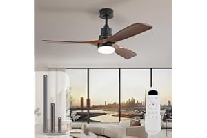 Sofucor 132cm Ventilatore da Soffitto con Luce, Dimmerabile 3CCT, Telecomando, 6 Velocità, Timer, DC Silenzioso Lampada Ventilatore Soffitto in Legno per Camera