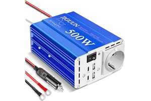 JIGUUN 500W inverter 12V 230V ren sinus spänningsomvandlare | Toppeffekt 1000W med 1 EU-uttag 2 USB-portar 2 portar av typ C