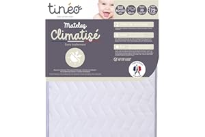 Tinéo - Matelas Climatisé 60x120x10cm - Matelas Bébé - Climatisé - 1 Face Été - 1 Face Hiver - sans Traitement - Densité 20 kg/m3 - Fabriqué en France