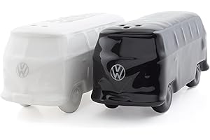 BRISA VW Collection - Volkswagen Combi Bus T1 Camper Van 3D ceramiczny zestaw solniczki i pieprzniczki, mieszacz przypraw, shaker dekoracja kuchenna/stoł/kemping, prezent (czarny/biały)