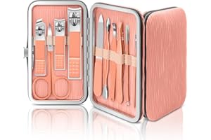 BLESWIN Manicure Kit, 10 in 1 Set Manicure e Pedicure Professionale, Set Unghie da Viaggio Donna e Uomini, Manicure Pedicure Kit con Custodia in Pelle Oro Rosa Set per Salone di Bellezza