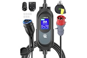 Evjuicion Cargador Coche eléctrico 11 kW [6M, 3 Fases] Cable de Carga Coche eléctrico, 6/8/10/13/16A Cargador Tipo 2 con Wallbox Soporte, Portátil Carga para Vehículos Eléctricos Tipo 2 con Bolsa