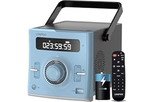 LONPOO Portable CD Player Boombox 20W with Rechargeable Battery, Bluetooth, USB Input, AUX Input, MIC Port, Headphone Port, Remote Control (blue 118)