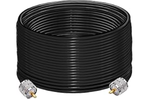 TUOLNK PL259 Coax Cable - 65.6ft (20M) Male to Male Extension, Low Loss RF Black Coaxial Cable for Two Way Radio & Wireless LAN Devices