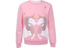 dPois Camiseta Manga Larga para Niña Sudadera de Unicornios Cuello Redondo Jersey Sudadera Deportiva de Algodón Top Casual Niña (3-16 Años)