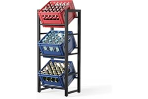 jockcaras Getränkekistenregal für 3 Getränkekisten - Schwarz Metall Getränkeregal, Stabil & Platzsparend Kistenregal mit 3 Ebenen für Bier, Obst, Gemüse, Wasser - Für Wohnzimmer, Küche & Keller