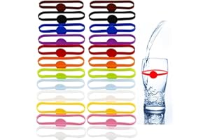 RUMGUG 24 Pezzi Segnabicchieri Silicone, Segnabicchiere Colorati Riutilizzabili Marcatori di Bevande Identificatore Pennarelli Bicchiere Segna Bicchieri Calici da Vino per Champagne Whisky Martini Drink