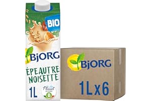 BJORG - Boisson Epeautre Noisette Sans Sucre Ajouté - Lait Végétal Bio - Pauvre en Acides Gras Saturés - 1 L x 6