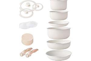 RIOVARM Induction Batterie de cuisine avec Poignées Détachables, Empilables Antiadhésive Granit Sets de poêles et casseroles avec Couvercles, Peu encombrant Poêle à frire Sans PFOA