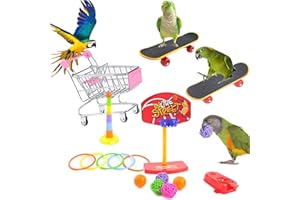 Naturezhen 5 Pezzi Giochi Addestramento Pappagalli, Set di Giochi per Pappagalli, Mini Carrello della Spesa Skateboard per Pappagalli, Cocorite e Inseparabili