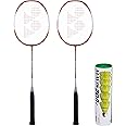 Yonex ZR 100 Light Aluminium Badminton Racquet with Full Cover, Set of 2 (Orange/Orange) | Made in India+Yonex Mavis 200i Nylon Shuttle Cock, Pack of 6 (Yellow)