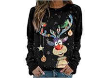 unilarinna Weihnachtspullover Lustig Basic Rundhals Langarmshirt Pullover Casual Lose Sweatshirt Damen mit Weihnachtsmotiv
