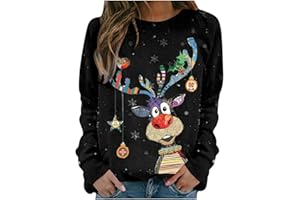 Générique Pull Noel Femme-Pull De Noel Femme-Femmes Automne Hiver décontracté Noël Renne Bonhomme de Neige Cloches imprimé Mignon Manches Longues col Rond Pulls Confortable Fille