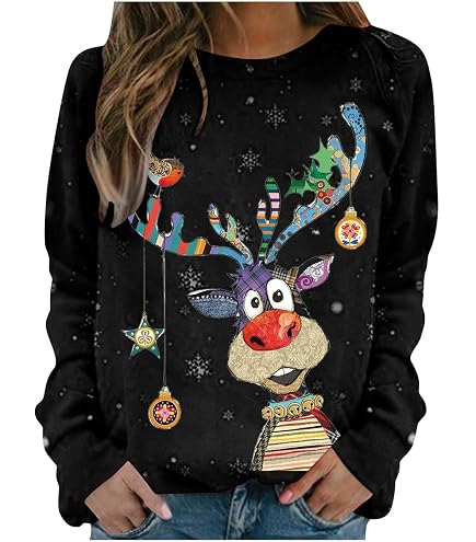 Pull De Noël Drôle Avec Sapin Imprimé – Sweat-shirt Col V, Manches Longues – Taille S à XXL, Pour Femmes - 3