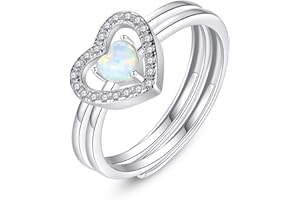 VIKI LYNN 925 Sterling Silber Damen Mädchen Herz Opal Ring Set Hochzeit Verlobungsring Schmuck