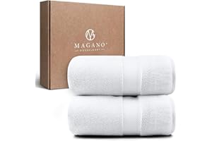 MAGANO® Luksusowy zestaw białych ręczników kąpielowych, 2 x ręcznik kąpielowy 70 x 140 cm, bambus i bawełna, 600 g/m², jakość premium, duże ręczniki kąpielowe, zestaw 2 szt. (kolor biały)