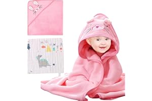 Liameph Baby Towel Baby Bath Towel Baby Towels Newborn Baby Towels Hooded Baby Towel Comes with 1 Bib Absorbent Hooded Towel Extra Soft Animal Pattern Baby Towel for Newborn Baby Boys and Girls