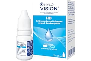 Hylo-Vision HD Augentropfen – Linderung bei trockenen, brennenden, tränenden Augen und Sandkorngefühl, Befeuchtung & Schutz, leichtviskos, geeignet bei Kontaktlinsen, 2 x 15 ml
