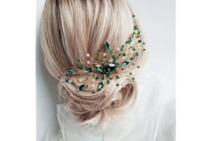 Anglacesmade Bridal Green Crystal Hair Comb Emerald Hair Vine Malachite Green Wedding Headpiece Prom Party Festival Hair Accessories for Women and Girls (Silver)