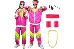 KAKAMANON 90er 80er Jahre Kostüm Erwachsene, Retro Trainingsanzug für Männer Frauen, Retro Jogginganzug mit Stirnband Armbänder Brille, 80er 90er Kostuem Anzug Paare Bad Taste Outfit für Karneval