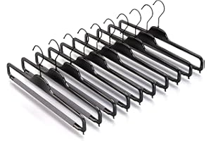 Mainetti Appendini per Pantaloni, Jeans, Uomo Donna, Grucce in Plastica, Sottili, Salvaspazio, con Barra Porta Pantaloni in Spugna Antiscivolo, Set di 10 pezzi, Nero Lucido con Gancio Nero, 38cm