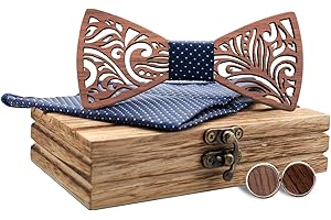 Mr.Van Noeud Papillon Bois Fait Main,Taille Réglable, Style Classique,Coffret en Bois (comprenant Boutons de Manchette,Mouchoir et noeud papillon) pour Mariage Soirée Business