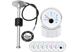 PIOUSUNT 52mm Water Level Gauge with 450mm Sensor - 7-Color LED Backlight, 12V/24V Universal Marine Fuel/Oil Tank Meter for Sailboat, Yacht, RV, Boat