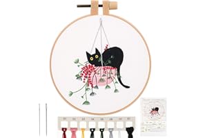 MWOOT Chat Kit de Démarrage de Broderie, DIY Point de Croix Broderie Starter kit,Cat Embroidery Starter Kit pour Débutant