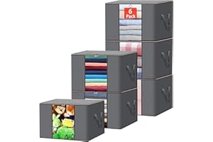 TAVADA Cajas Almacenaje Ropa 6 Piezas, Bolsas Para Guardar Ropa no Tejido de Gran Capacidad, Bolsas Almacenaje Ropa con Cremallera y Mango Reforzado Suéteres, Abrigos, Mantas, 90L, Gris