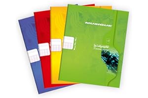 Calligraphe 563C - Taccuino con clip di musica e canto, 17 x 22 cm, 48 pagine grandi a quadretti, 8 ripiani, carta bianca, 70 g, copertina per carta, riciclata, verniciata, colore casuale