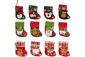 JENICH 12 Stück Weihnachtsanhänger Weihnachtsstrumpf Nikolausstiefel zum Befüllen Weihnachtsdeko Bestecktasche Besteckhalter Weihnachtsbaumschmuck Hängende Strümpfe auf Kamin Schaufenster