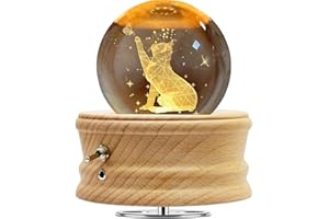 BIAOQINBO Caja de música con bola de cristal, 360° giratoria de madera con luz, función de proyección iluminada, regalo para Navidad, día de Acción de Gracias, cumpleaños, día de San Valentín, Día de