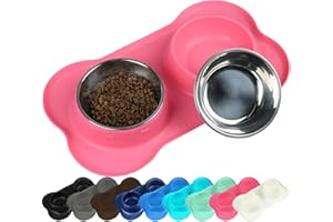 VIVAGLORY Ciotole per Cani, Ciotole per Cibo per Cani, Ciotole per Acqua per Gatti e Cuccioli in Acciaio Inox con Tappetino Antiscivolo e Antispruzzo in Silicone, Media, Rosa