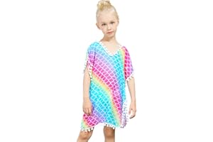 NIDOUL Kid Girls Chiffon Unicorn Rainbow Cover-up Beach Swimsuit Coverup Pompom Tassel