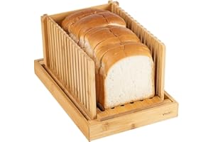 Vencier Foldable Bamboo Bread Slicer Homemade Bread Bakery Loaves, Cakes & Bagels Cutting Knife Guide