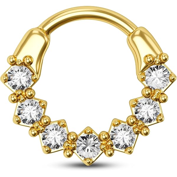 Bijoux Piercing Titane G23 - Créoles Clicker 16G - Pour Septum, Cartilage, Hélix - Or Avec CZ - 8/10/12mm