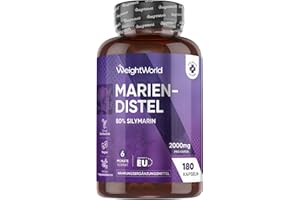 ‎WEIGHTWORLD Mariendistel Kapseln - 2000mg Mariendistel Pulver - Mit 80% Silymarin Extrakt - 180 Stück für 6 Monate Vorrat - Vegan & Frei von Magnesiumstearat - Täglich 1 Kapsel - Milk Thistle - WeightWorld