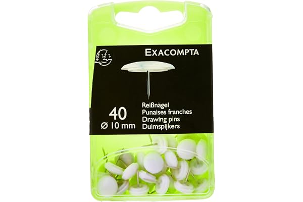 EXACOMPTA Boîte de 40 punaises Hauteur de Pointe 7mm 10mm de diamètre Blanc