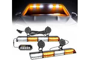 JMEST LEAD White Amber 48 LED Emergency Strobe Lights w/9-Key Controller 2x 16.8 inch Interior Dash Windshield Strobe Light w/Suction Cups 12V 24V LED Strobe Warning Lights Bar For Cars Vehicles