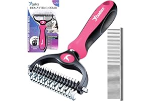 Candure Brosse Chien et Chat Professionnel Brosse Chien Poil Long Toilettage du Chien Râteau Dents à Double Face 17+9 Élimine Les Nœuds, Les Tapis et Les Cheveux Emmêlé (Rose)