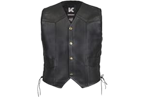 KEROZEN Veste Homme en Cuir Moto Biker Vest Gilet Mousqueton Gilet motard en cuir (FR/ES, Alpha/lettres, TTG, Taille normale, Taille normale, Noir)