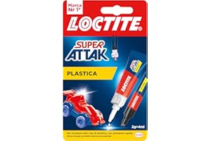 Loctite Super Attak Plastica, Colla per plastica istantanea, Adesivo liquido trasparente specifico per tutti i tipi di plastica, Colla cianoacrilica con attivatore, 2g+4ml